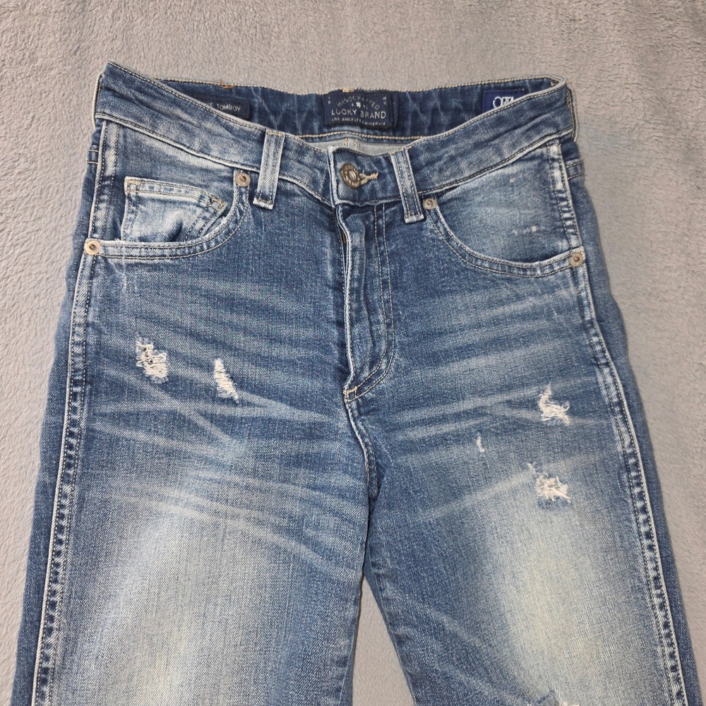 Lucky Brand High Rise Tomboy Jeans Blue Orta Premium Distressed Denim 25